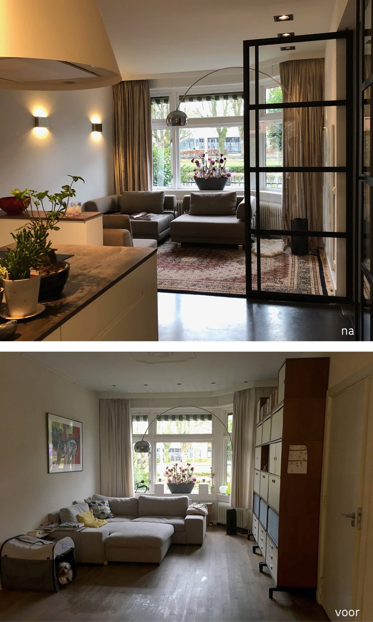 2 beelden voor en na woonhuis Breda zithoek website